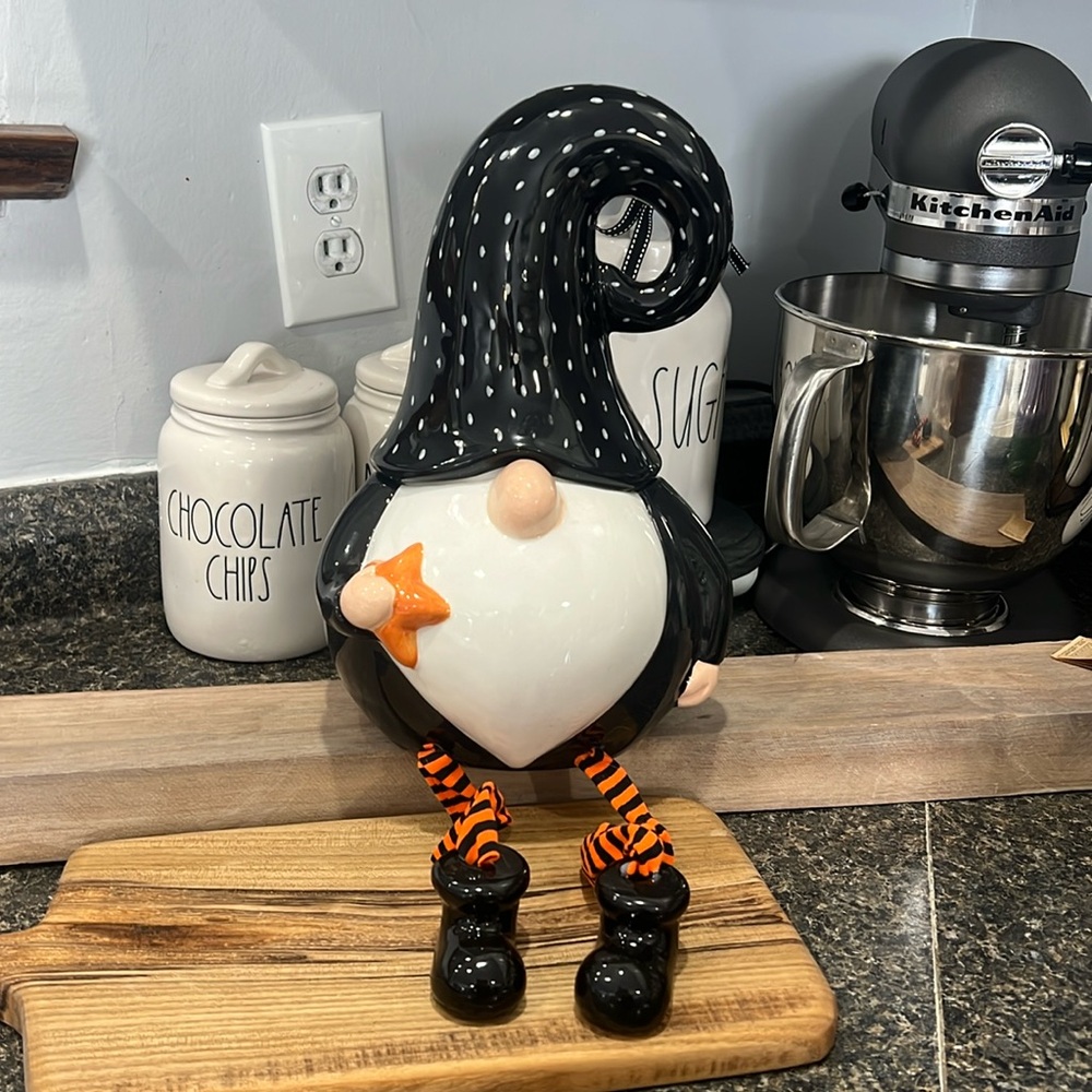 Black and White Holiday Decor Gnome with Starry Hat